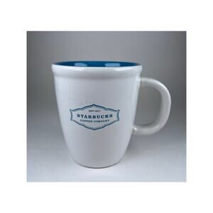 Starbucks Coffee Mug Teal Blue & White 2006 13oz Abbey Badge Logo